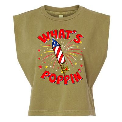 Funny 4th Of July What's Poppin Fireworks Rocket Garment-Dyed Women's Muscle Tee