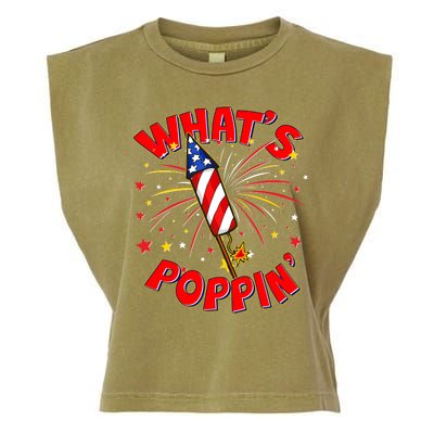 Funny 4th Of July What's Poppin Fireworks Rocket Garment-Dyed Women's Muscle Tee