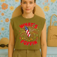 Funny 4th Of July What's Poppin Fireworks Rocket Garment-Dyed Women's Muscle Tee