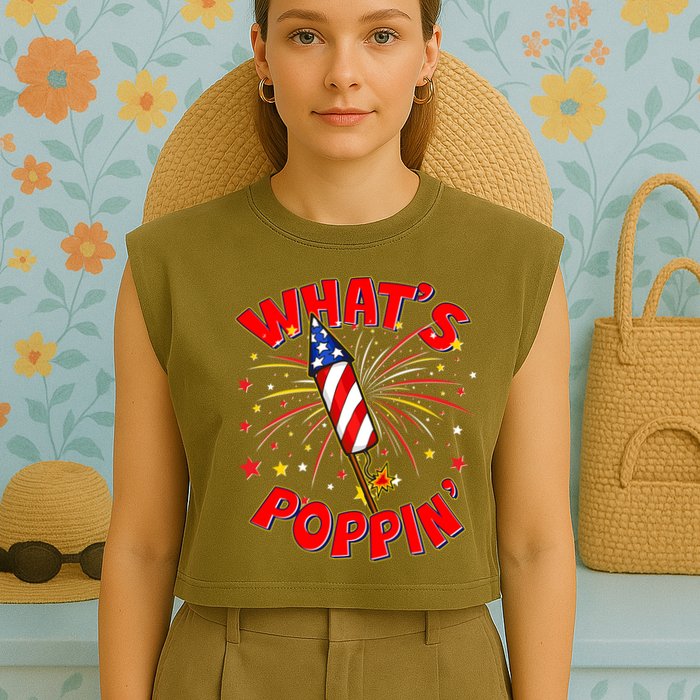 Funny 4th Of July What's Poppin Fireworks Rocket Garment-Dyed Women's Muscle Tee