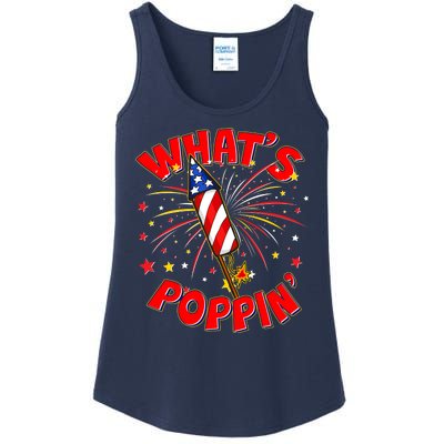 Funny 4th Of July What's Poppin Fireworks Rocket Ladies Essential Tank