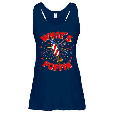 Funny 4th Of July What's Poppin Fireworks Rocket Ladies Essential Flowy Tank