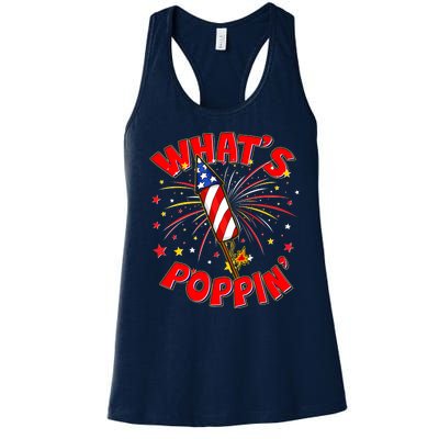 Funny 4th Of July What's Poppin Fireworks Rocket Women's Racerback Tank