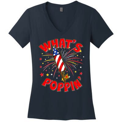 Funny 4th Of July What's Poppin Fireworks Rocket Women's V-Neck T-Shirt