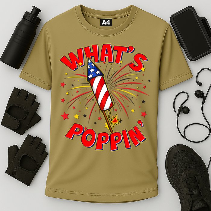 Funny 4th Of July What's Poppin Fireworks Rocket Performance Shirt