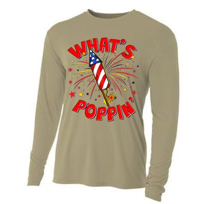 Funny 4th Of July What's Poppin Fireworks Rocket Cooling Performance Long Sleeve Crew