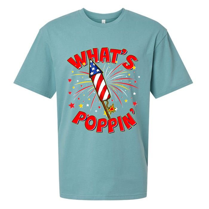 Funny 4th Of July What's Poppin Fireworks Rocket Sueded Cloud Jersey T-Shirt