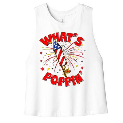 Funny 4th Of July What's Poppin Fireworks Rocket Women's Racerback Cropped Tank