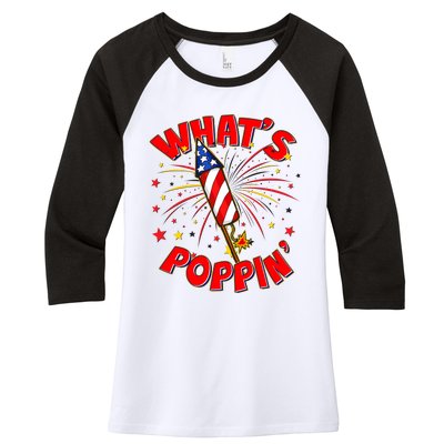 Funny 4th Of July What's Poppin Fireworks Rocket Women's Tri-Blend 3/4-Sleeve Raglan Shirt