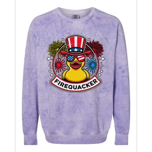 Firequacker 4th Of July Rubber Duck Usa Flag Colorblast Crewneck Sweatshirt