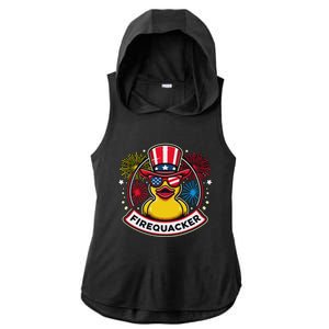 Firequacker 4th Of July Rubber Duck Usa Flag Ladies PosiCharge Tri-Blend Wicking Draft Hoodie Tank