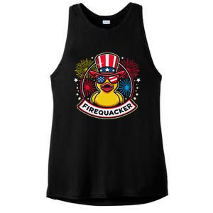 Firequacker 4th Of July Rubber Duck Usa Flag Ladies PosiCharge Tri-Blend Wicking Tank