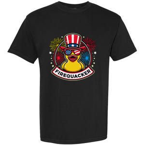 Firequacker 4th Of July Rubber Duck Usa Flag Garment-Dyed Heavyweight T-Shirt