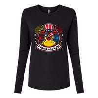 Firequacker 4th Of July Rubber Duck Usa Flag Womens Cotton Relaxed Long Sleeve T-Shirt