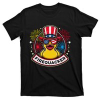 Firequacker 4th Of July Rubber Duck Usa Flag T-Shirt