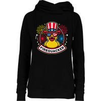 Firequacker 4th Of July Rubber Duck Usa Flag Womens Funnel Neck Pullover Hood