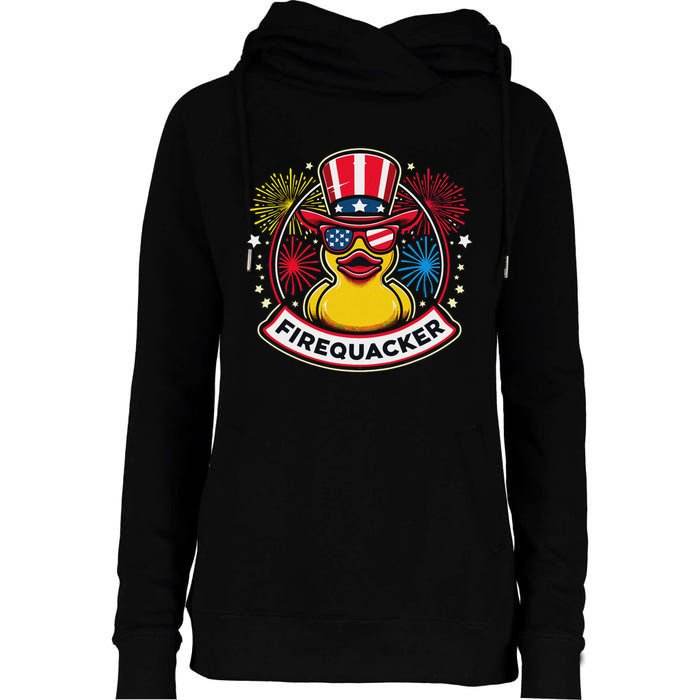 Firequacker 4th Of July Rubber Duck Usa Flag Womens Funnel Neck Pullover Hood