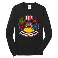 Firequacker 4th Of July Rubber Duck Usa Flag Tall Long Sleeve T-Shirt