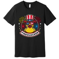 Firequacker 4th Of July Rubber Duck Usa Flag Premium T-Shirt