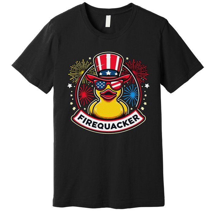 Firequacker 4th Of July Rubber Duck Usa Flag Premium T-Shirt