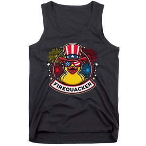 Firequacker 4th Of July Rubber Duck Usa Flag Tank Top