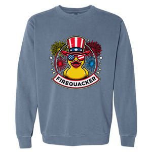 Firequacker 4th Of July Rubber Duck Usa Flag Garment-Dyed Sweatshirt