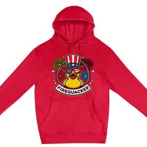 Firequacker 4th Of July Rubber Duck Usa Flag Premium Pullover Hoodie