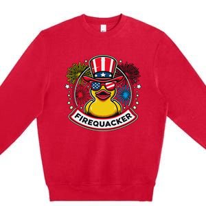 Firequacker 4th Of July Rubber Duck Usa Flag Premium Crewneck Sweatshirt