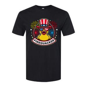 Firequacker 4th Of July Rubber Duck Usa Flag Softstyle CVC T-Shirt