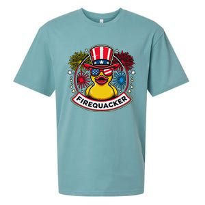 Firequacker 4th Of July Rubber Duck Usa Flag Sueded Cloud Jersey T-Shirt