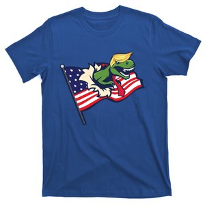 Funny 4th Of July Funny Gift Trump Riding A Dinosaur Trex Meaningful Gift T-Shirt