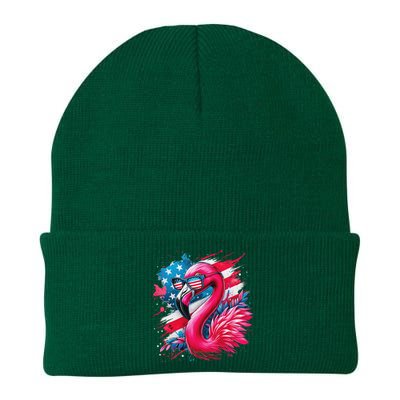 Flamingo 4th Of July American Flag Patriotic Knit Cap Winter Beanie