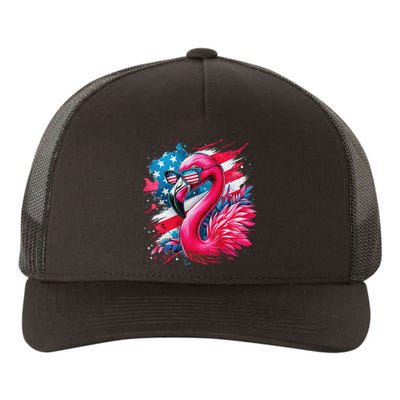 Flamingo 4th Of July American Flag Patriotic Yupoong Adult 5-Panel Trucker Hat