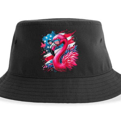 Flamingo 4th Of July American Flag Patriotic Sustainable Bucket Hat