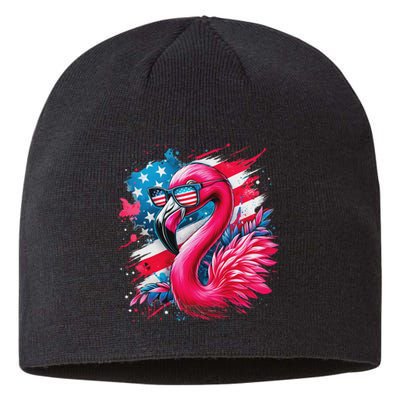 Flamingo 4th Of July American Flag Patriotic Sustainable Beanie