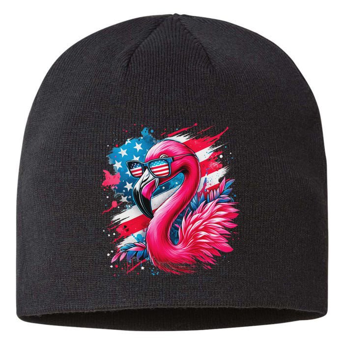 Flamingo 4th Of July American Flag Patriotic Sustainable Beanie