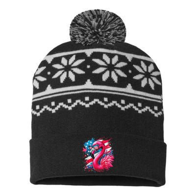 Flamingo 4th Of July American Flag Patriotic USA-Made Snowflake Beanie