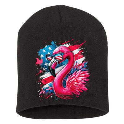 Flamingo 4th Of July American Flag Patriotic Short Acrylic Beanie