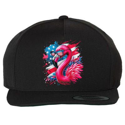 Flamingo 4th Of July American Flag Patriotic Wool Snapback Cap