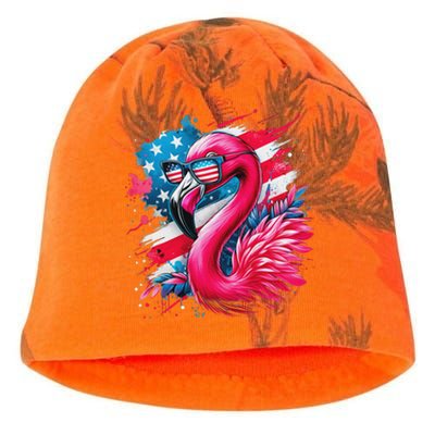 Flamingo 4th Of July American Flag Patriotic Kati - Camo Knit Beanie