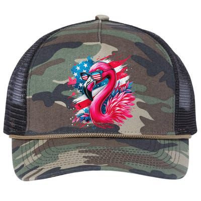 Flamingo 4th Of July American Flag Patriotic Retro Rope Trucker Hat Cap