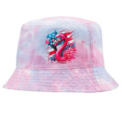 Flamingo 4th Of July American Flag Patriotic Tie-Dyed Bucket Hat