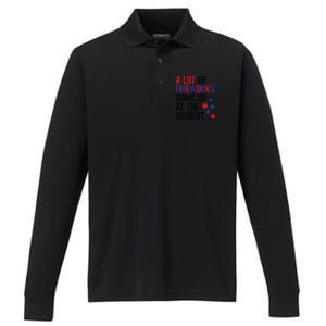 Funny 4th Of July A Lot Of Fireworks Going On At The Moment Performance Long Sleeve Polo