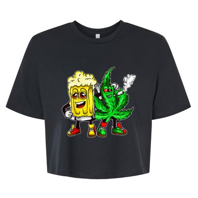 Funny 420 Pot Leaf Marijuana Bong Beer Drunk Weed Cannabis Bella+Canvas Jersey Crop Tee