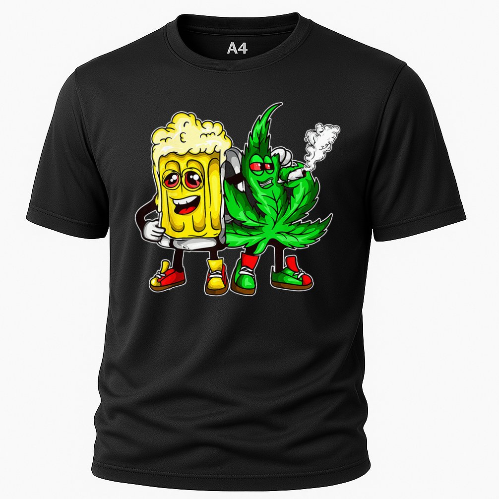 Funny 420 Pot Leaf Marijuana Bong Beer Drunk Weed Cannabis Performance Shirt