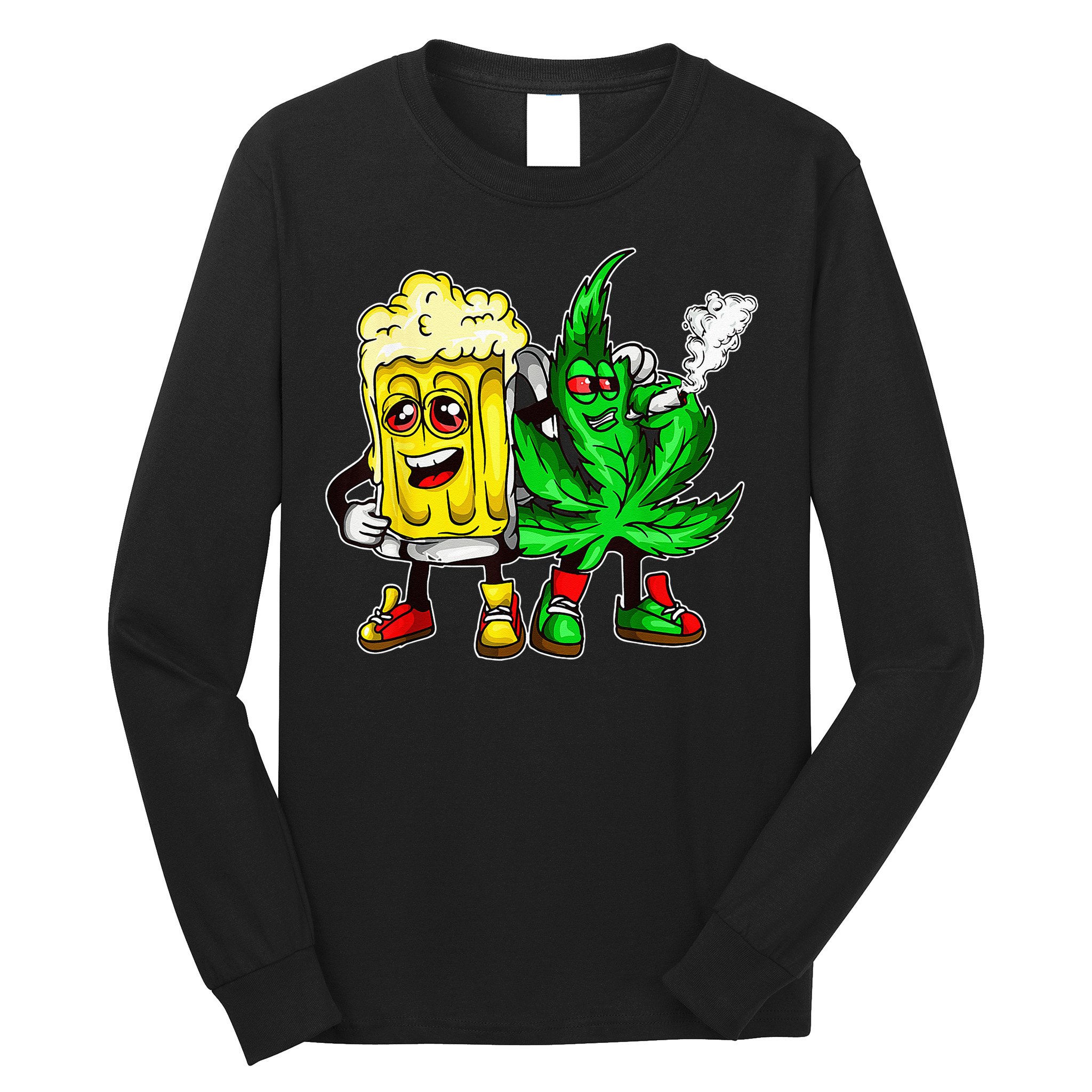 Funny 420 Pot Leaf Marijuana Bong Beer Drunk Weed Cannabis Long Sleeve Shirt