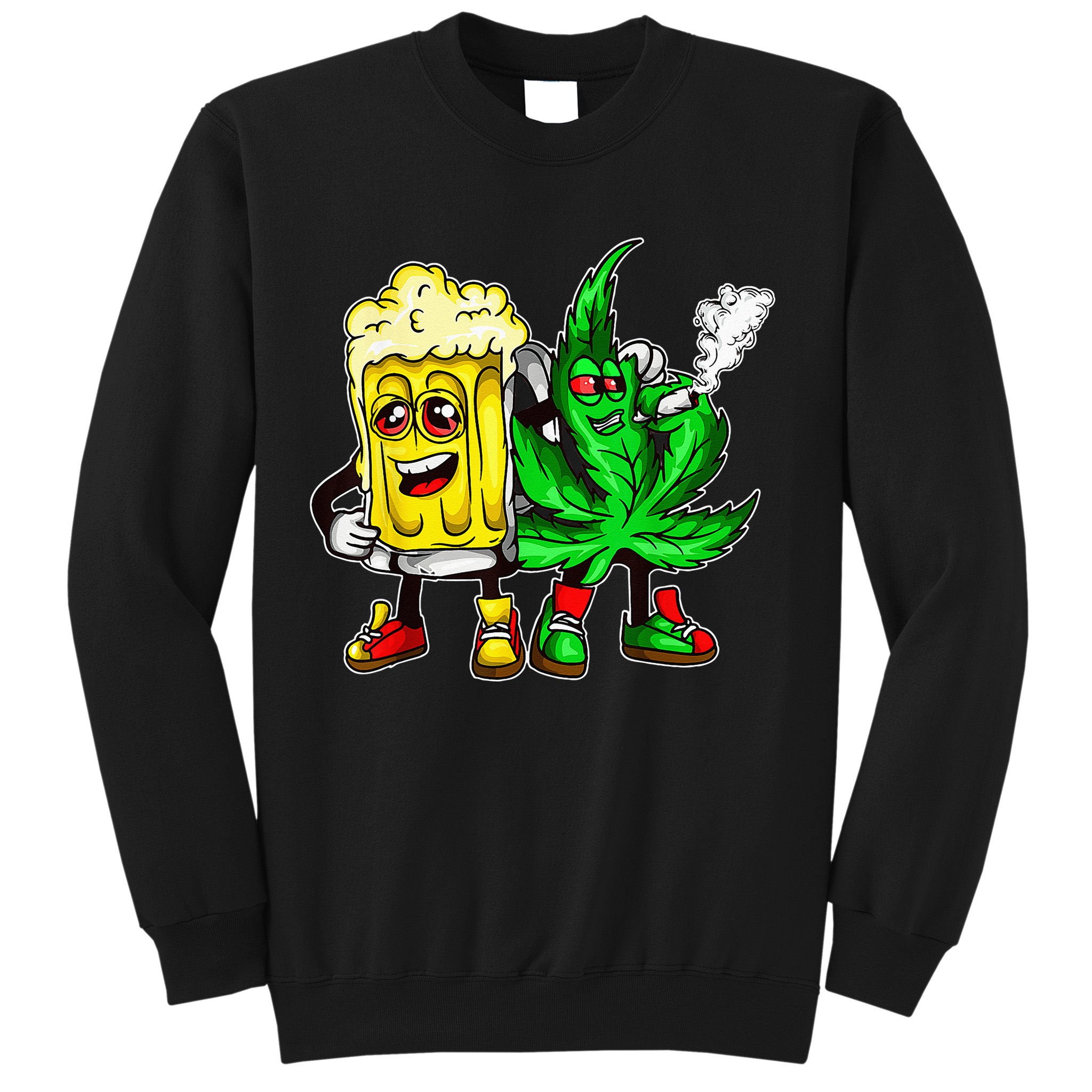 Funny 420 Pot Leaf Marijuana Bong Beer Drunk Weed Cannabis Sweatshirt