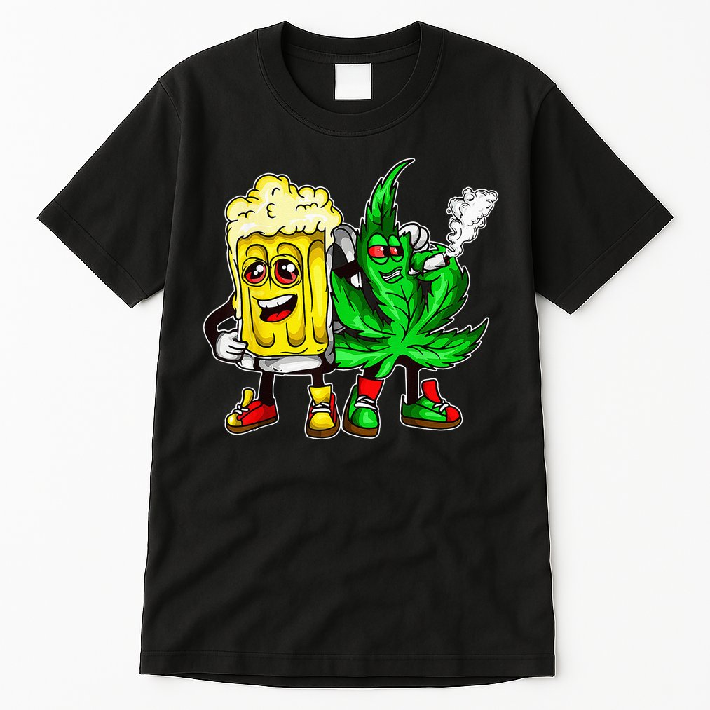 Funny 420 Pot Leaf Marijuana Bong Beer Drunk Weed Cannabis Tall T-Shirt