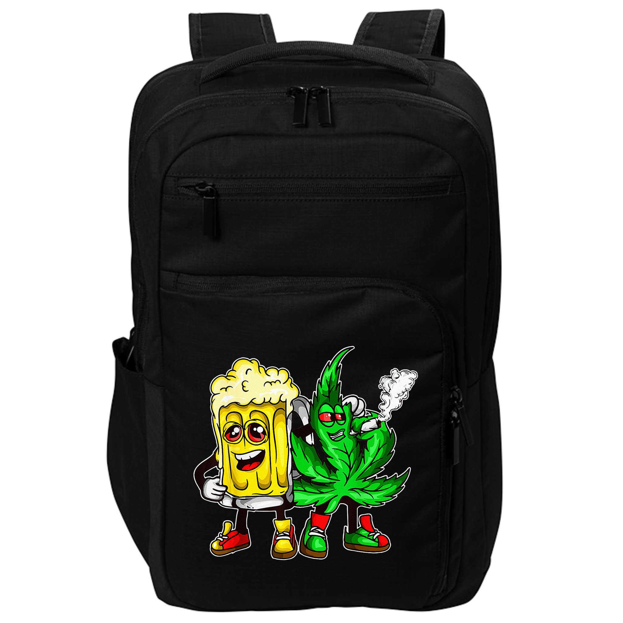 Funny 420 Pot Leaf Marijuana Bong Beer Drunk Weed Cannabis Impact Tech Backpack