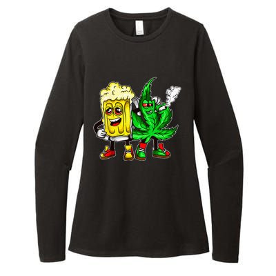 Funny 420 Pot Leaf Marijuana Bong Beer Drunk Weed Cannabis Womens CVC Long Sleeve Shirt